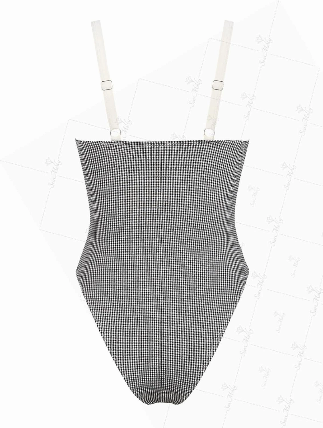 seamoly Blue Gingham Tie Around Criss Cross Backless Plunging Neck One-Piece Swimsuit
