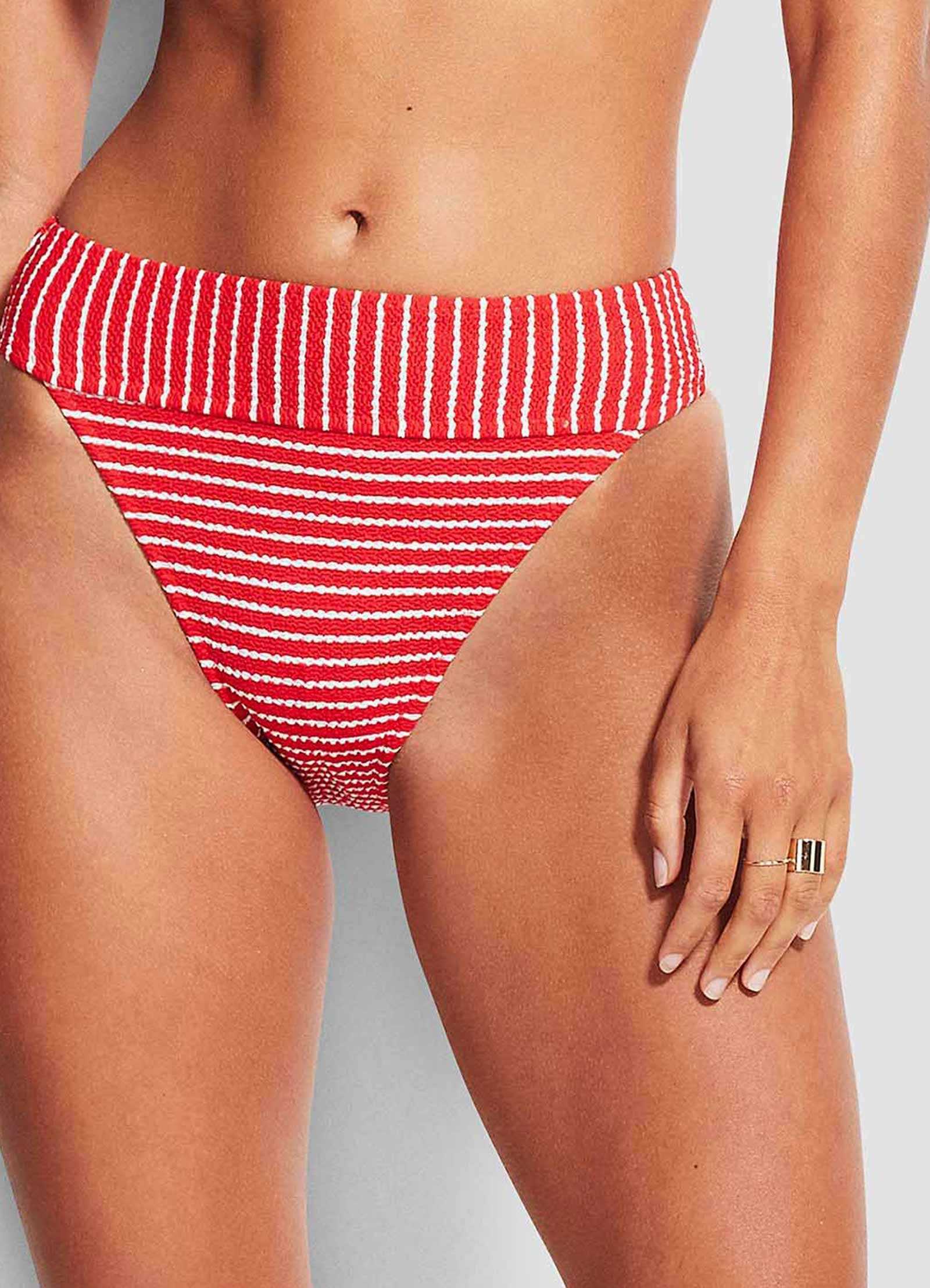 Seaside Stripe Banded Hi Rise Pant - Chilli Red