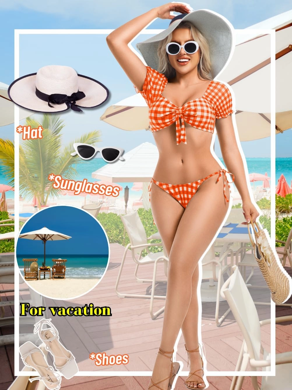 Sexy Gingham Bikini,High Cut Low Rise Tie Swimsuit Women,2 Piece Retro Checkered Bathing Suit Beach Pool Party
