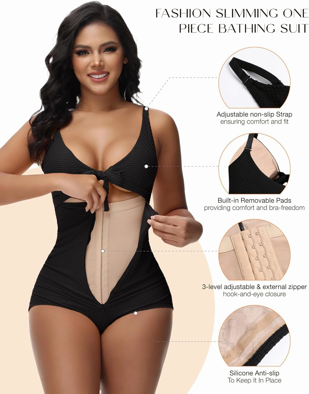 SHAPSHE Women's Tummy Control Swimsuit One Piece Slimming Bathing Suit Cutout Tie Knot Front Bikini Push Up Swimwear