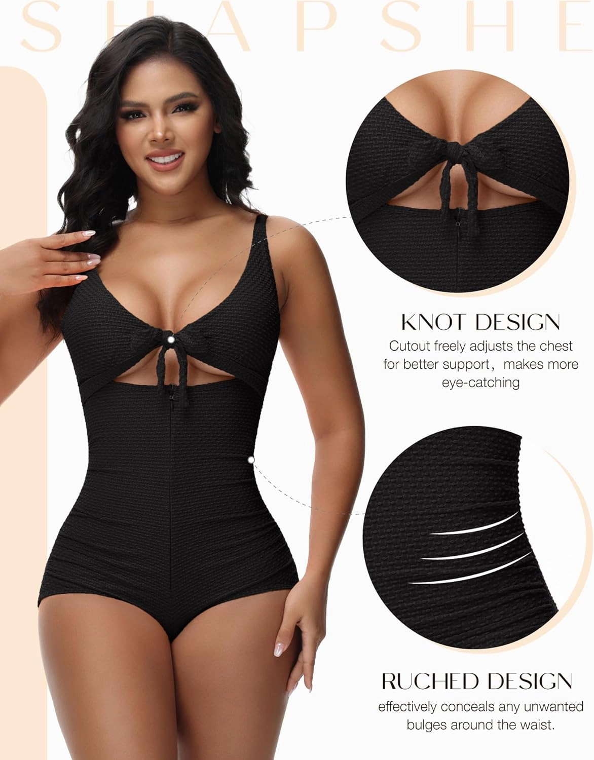 SHAPSHE Women's Tummy Control Swimsuit One Piece Slimming Bathing Suit Cutout Tie Knot Front Bikini Push Up Swimwear