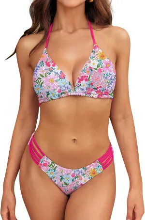 SHESHOW Bikini Sets for Women Cowgirl Style Two Piece Swimsuits Back Lace Up Mid Rise Sexy Bathing Suit Size XS-XL