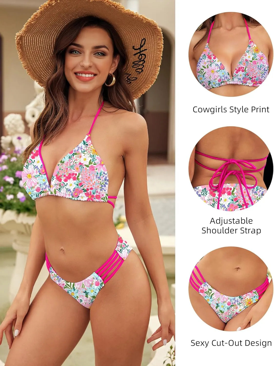 SHESHOW Bikini Sets for Women Cowgirl Style Two Piece Swimsuits Back Lace Up Mid Rise Sexy Bathing Suit Size XS-XL