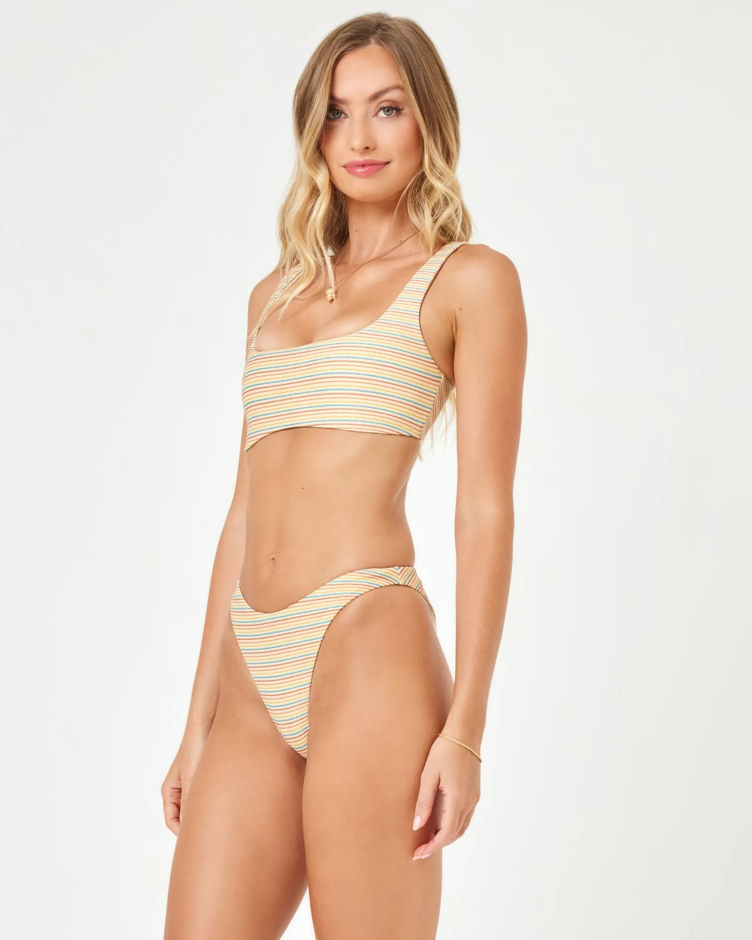 Shimmer Stripe Madonna Bikini Bottom - Riviera Beach Shimmer Stripe