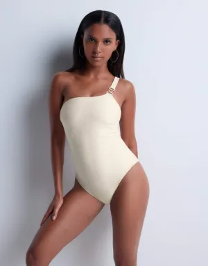 Shimmering Waters Asymmetrical One Piece Golden White