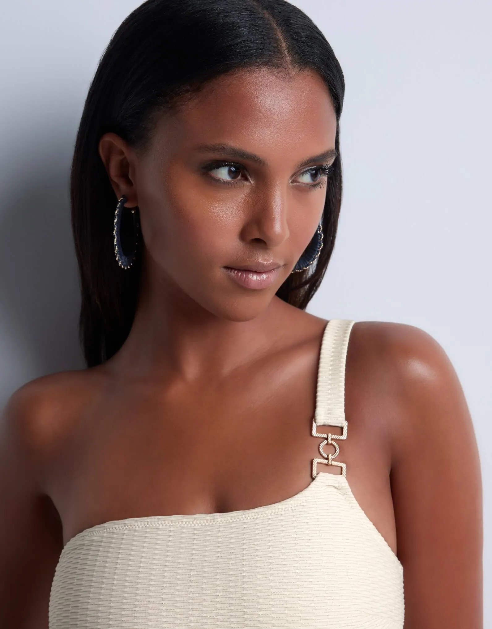 Shimmering Waters Asymmetrical One Piece Golden White