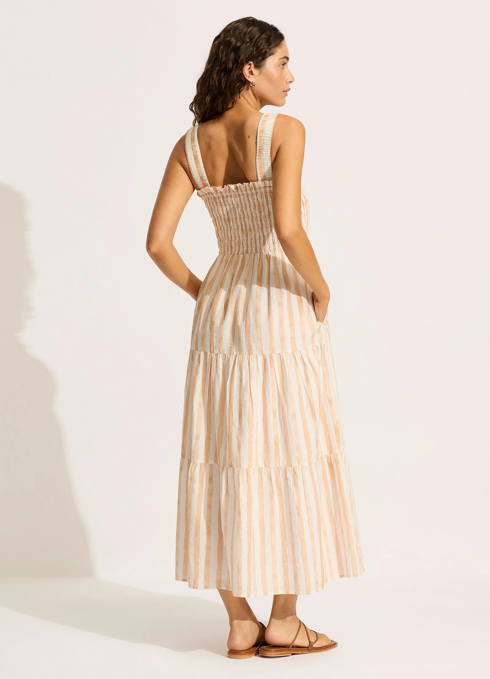 Shirred Midi Dress - Ecru