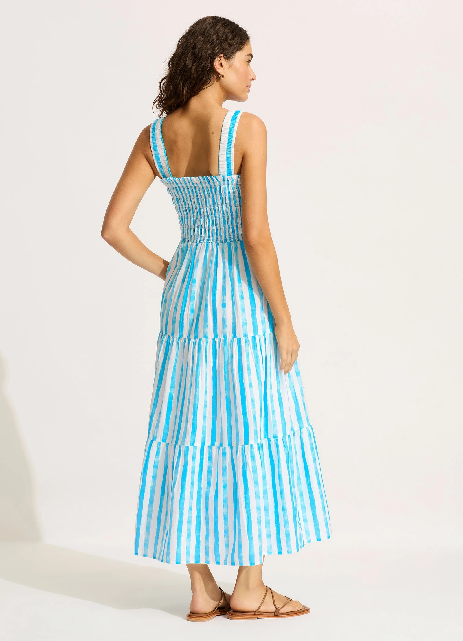 Shirred Midi Dress - Turquoise