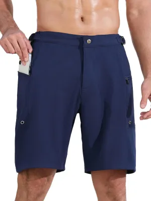SILKWORLD Mens Swim Trunks Quick Dry 9" Board Shorts with Cargo Zip Pockets-No Liner