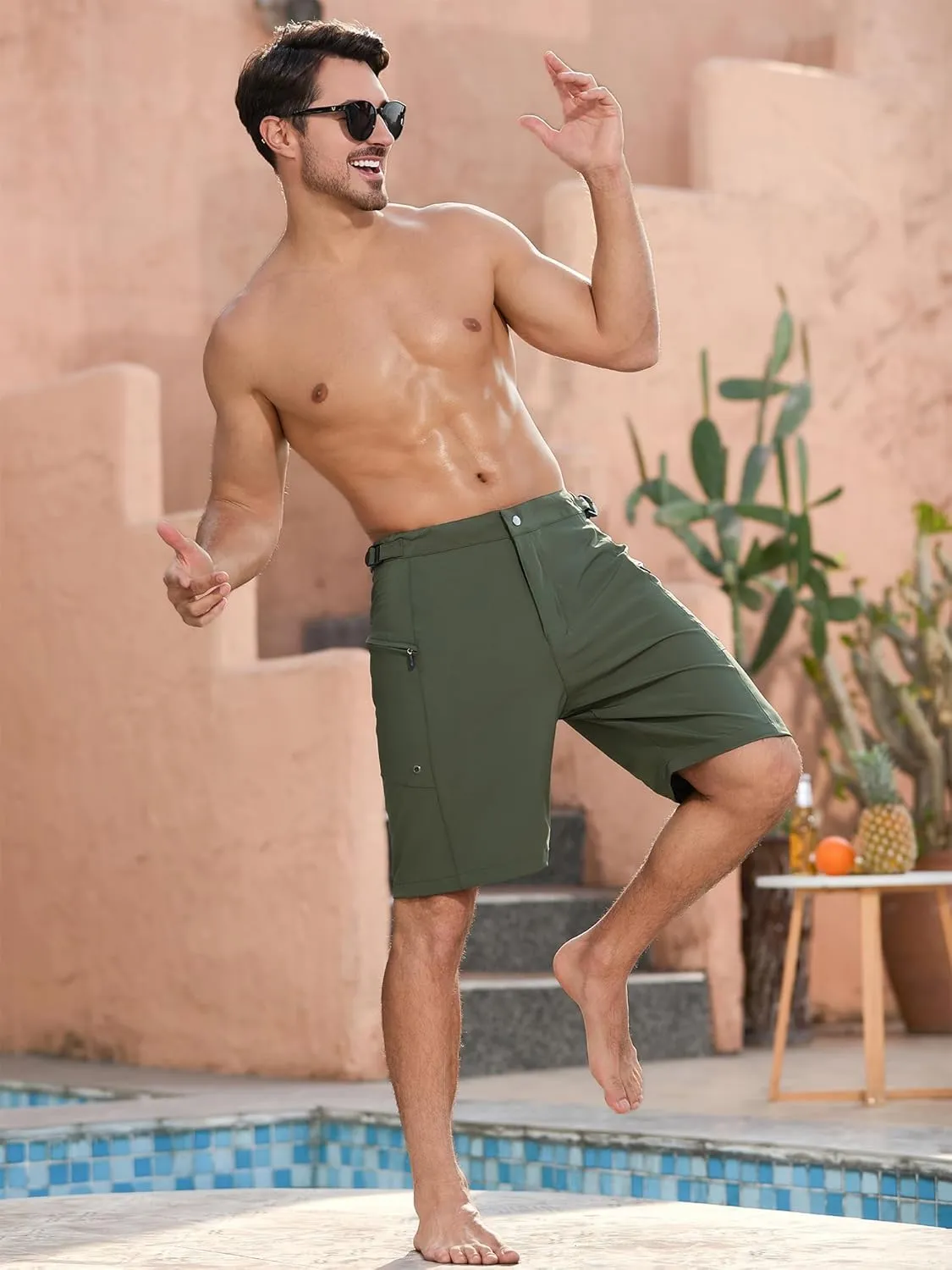 SILKWORLD Mens Swim Trunks Quick Dry 9" Board Shorts with Cargo Zip Pockets-No Liner