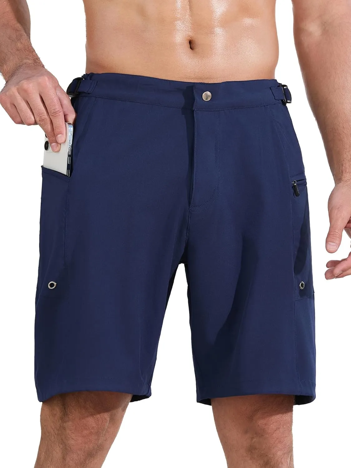 SILKWORLD Mens Swim Trunks Quick Dry 9" Board Shorts with Cargo Zip Pockets-No Liner