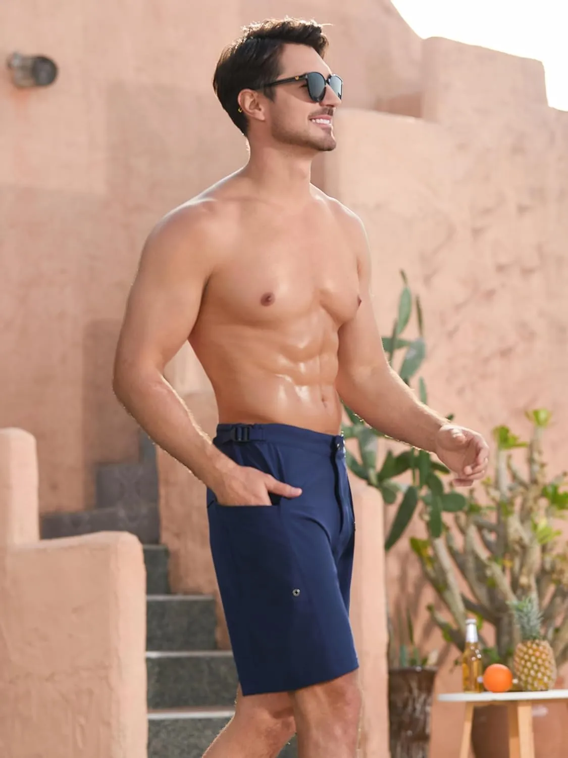 SILKWORLD Mens Swim Trunks Quick Dry 9" Board Shorts with Cargo Zip Pockets-No Liner