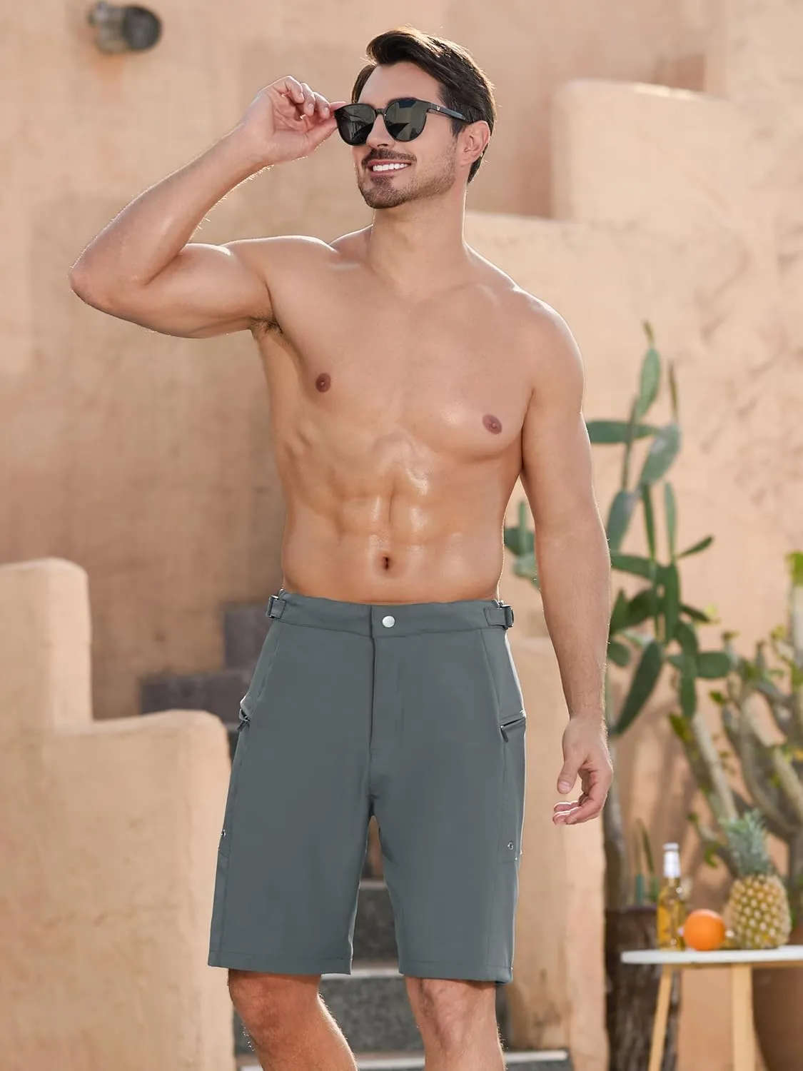 SILKWORLD Mens Swim Trunks Quick Dry 9" Board Shorts with Cargo Zip Pockets-No Liner