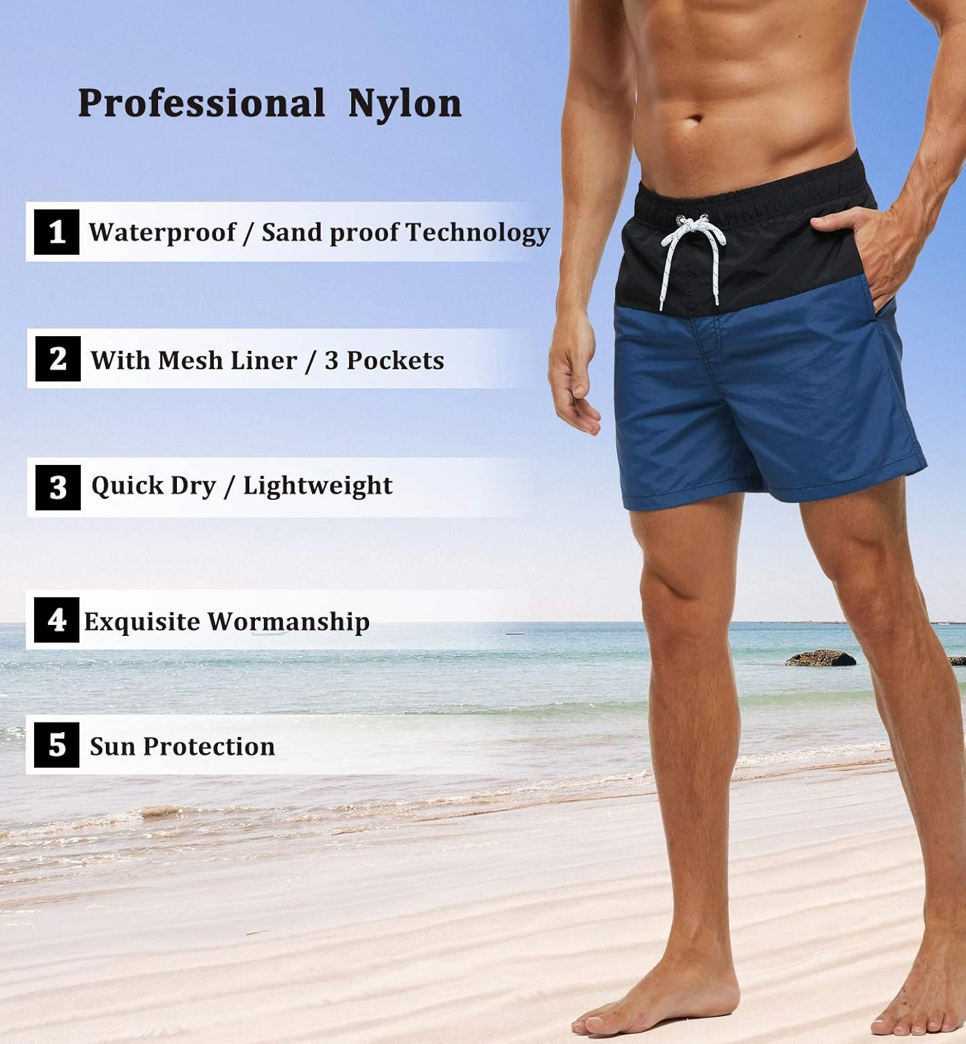 SILKWORLD Men's Swim Trunks Quick Dry Beach Shorts with Pockets