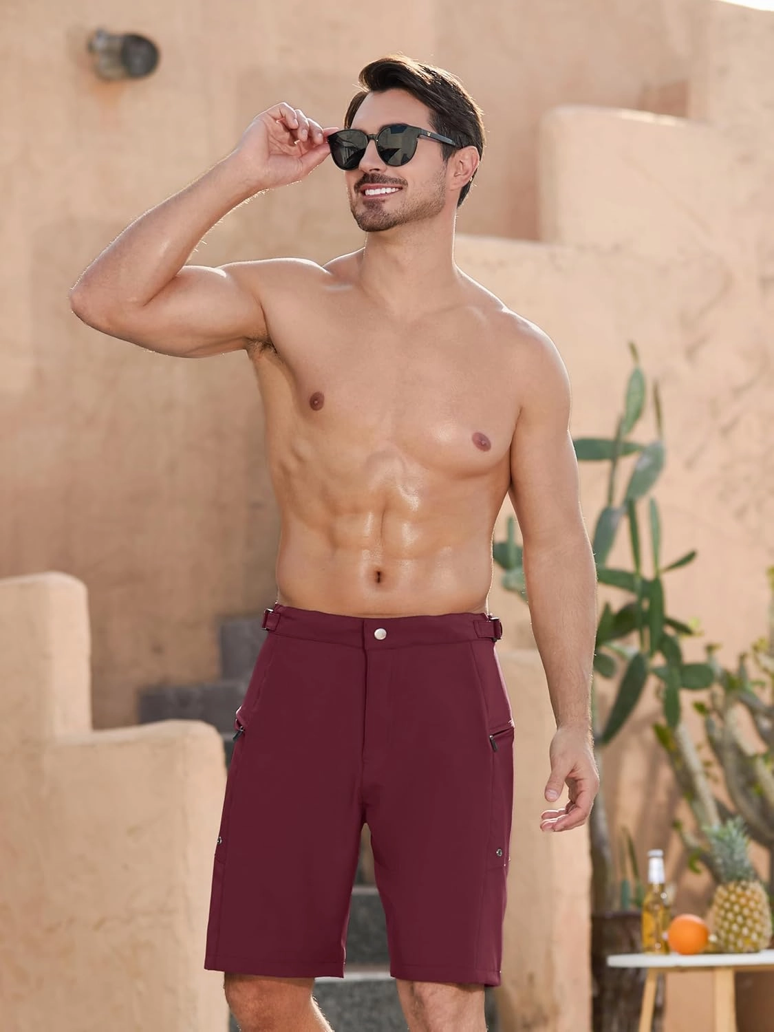 SILKWORLD Mens Swim Trunks Quick Dry 9" Board Shorts with Cargo Zip Pockets-No Liner