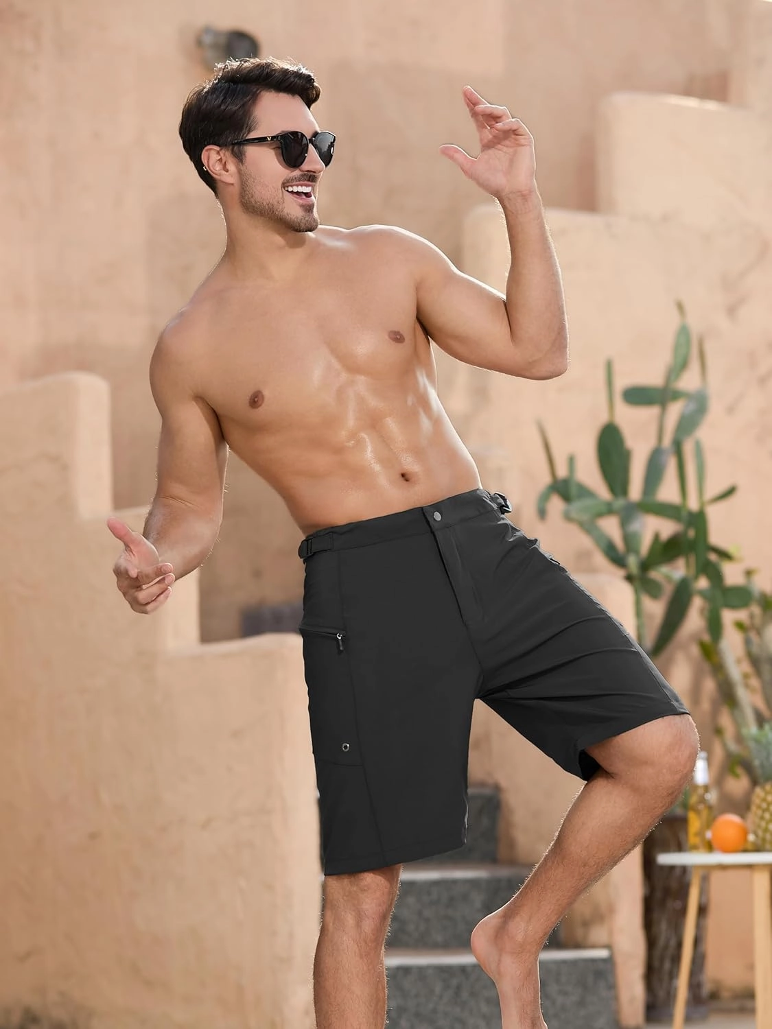 SILKWORLD Mens Swim Trunks Quick Dry 9" Board Shorts with Cargo Zip Pockets-No Liner