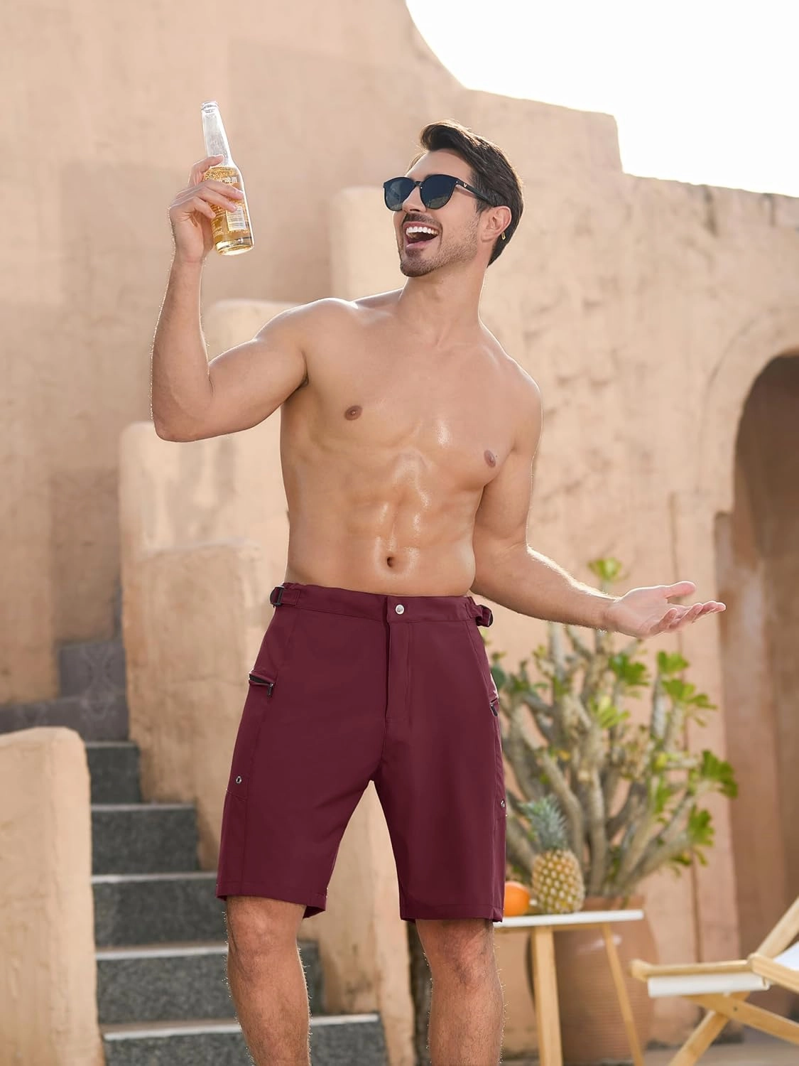 SILKWORLD Mens Swim Trunks Quick Dry 9" Board Shorts with Cargo Zip Pockets-No Liner