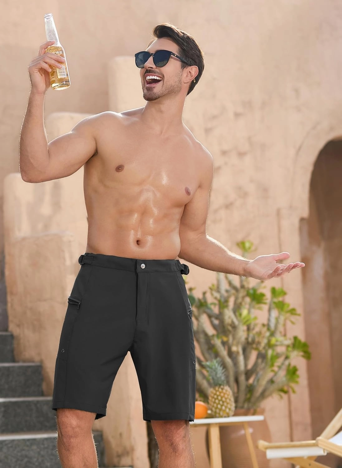 SILKWORLD Mens Swim Trunks Quick Dry 9" Board Shorts with Cargo Zip Pockets-No Liner
