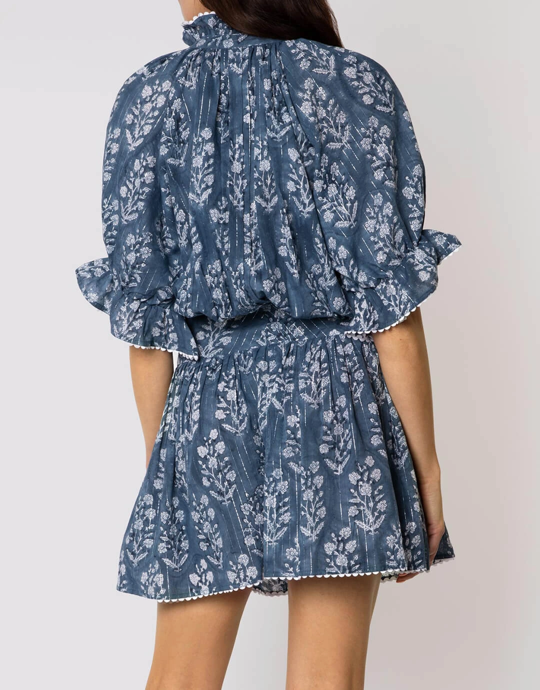 Small Flower Block Print Blouson Dress - Midnight