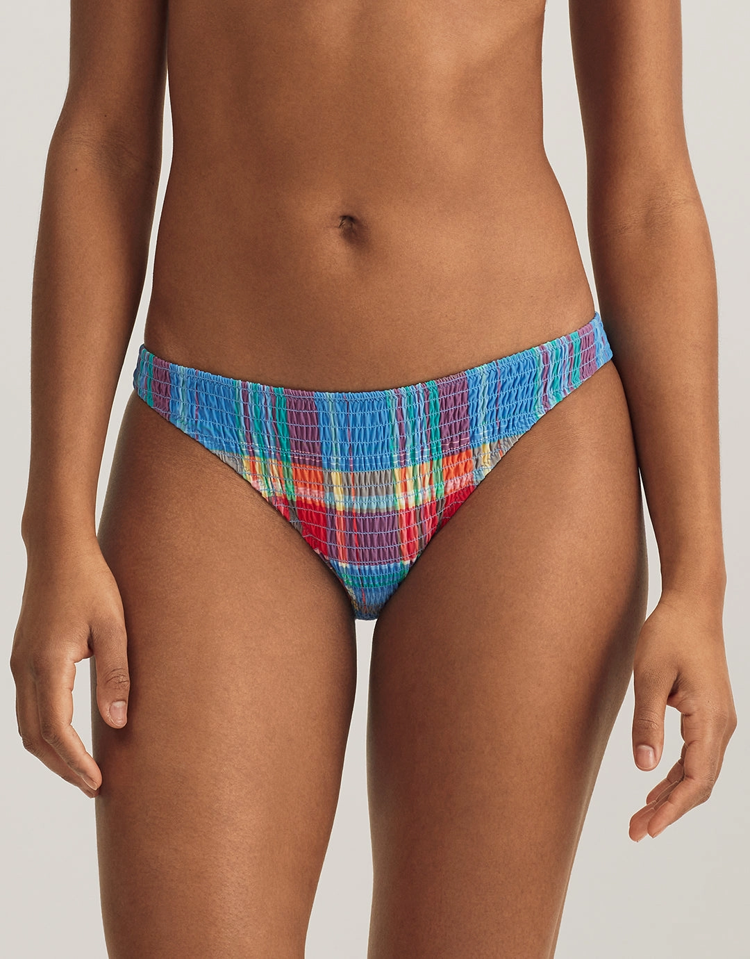 Smocked Madras Devin Hipster Bikini Pant - Multi