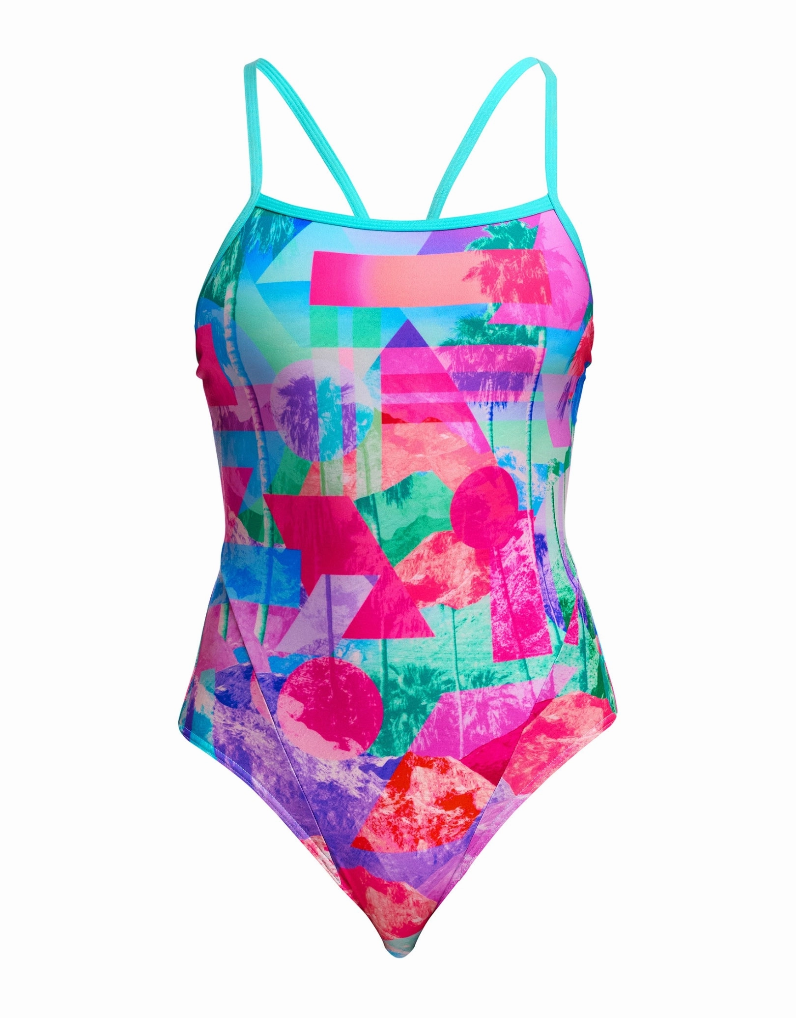 Snap That Single Strap Swimsuit - Mint Green/Pink