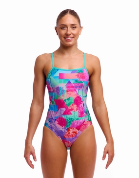 Snap That Single Strap Swimsuit - Mint Green/Pink