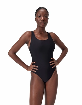 Solid Highneck Scoop Swimsuit - Black