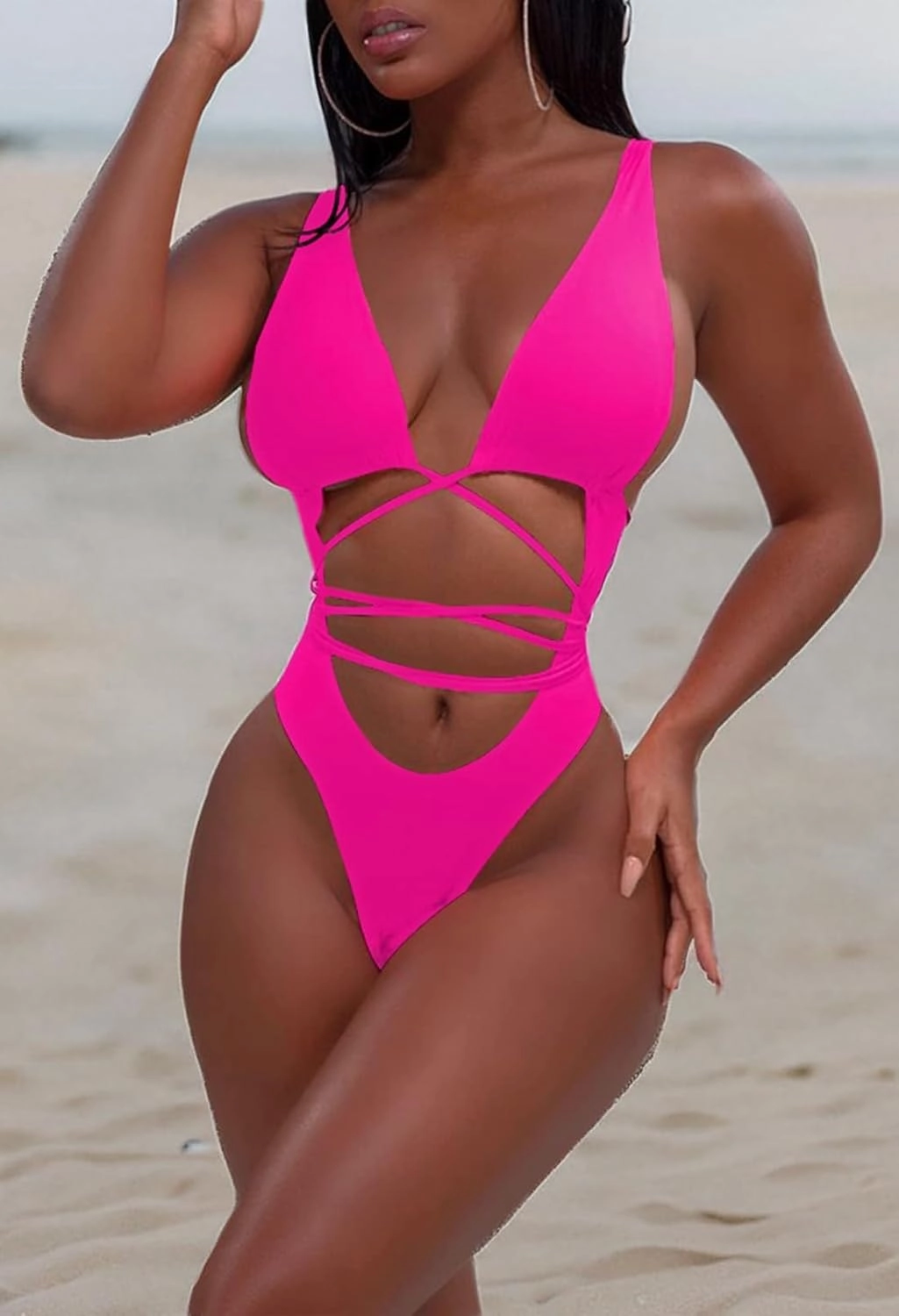 Sovoyontee 2025 Women's Sexy Cheeky One Piece Swimsuits High Cut Thong Bikini Bathing Suit Monokini