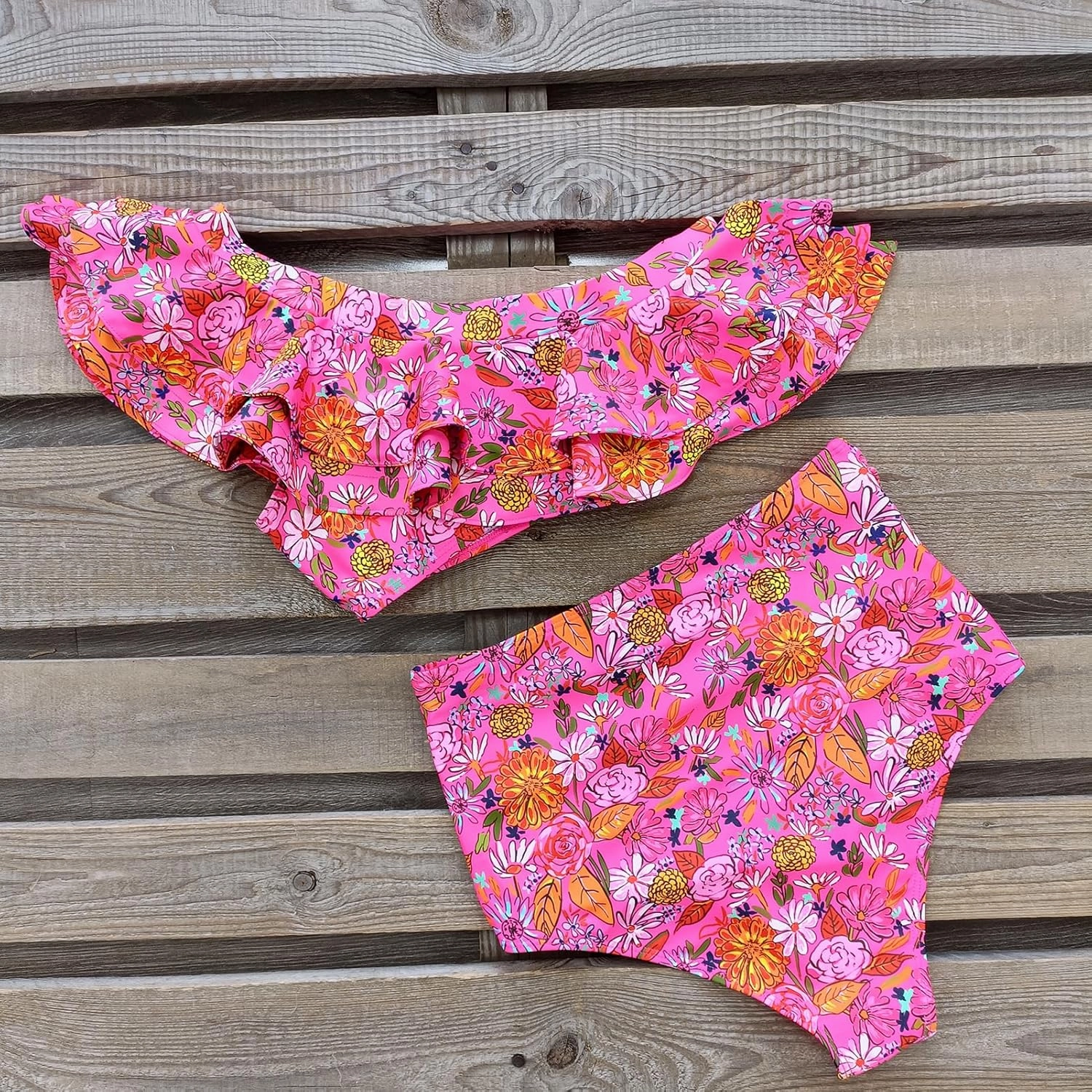 SPORLIKE Women High Waisted Swimsuit Flounce One Shoulder Bikini Padded Bathing Suit