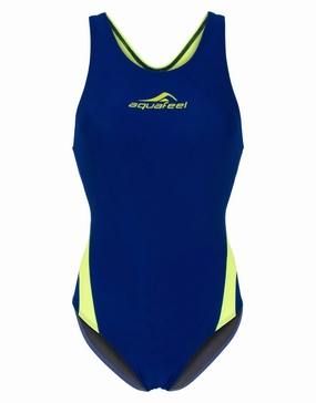 Sporty Racerback Swimsuit - Navy/Neon Green