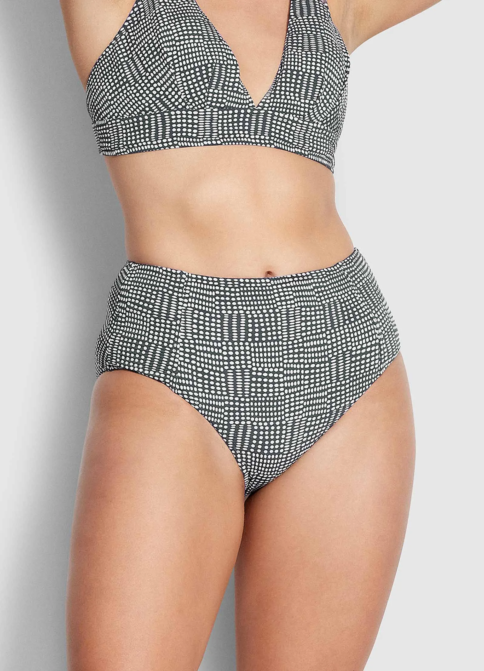 Spotted High Waist Bikini Pants - Granite