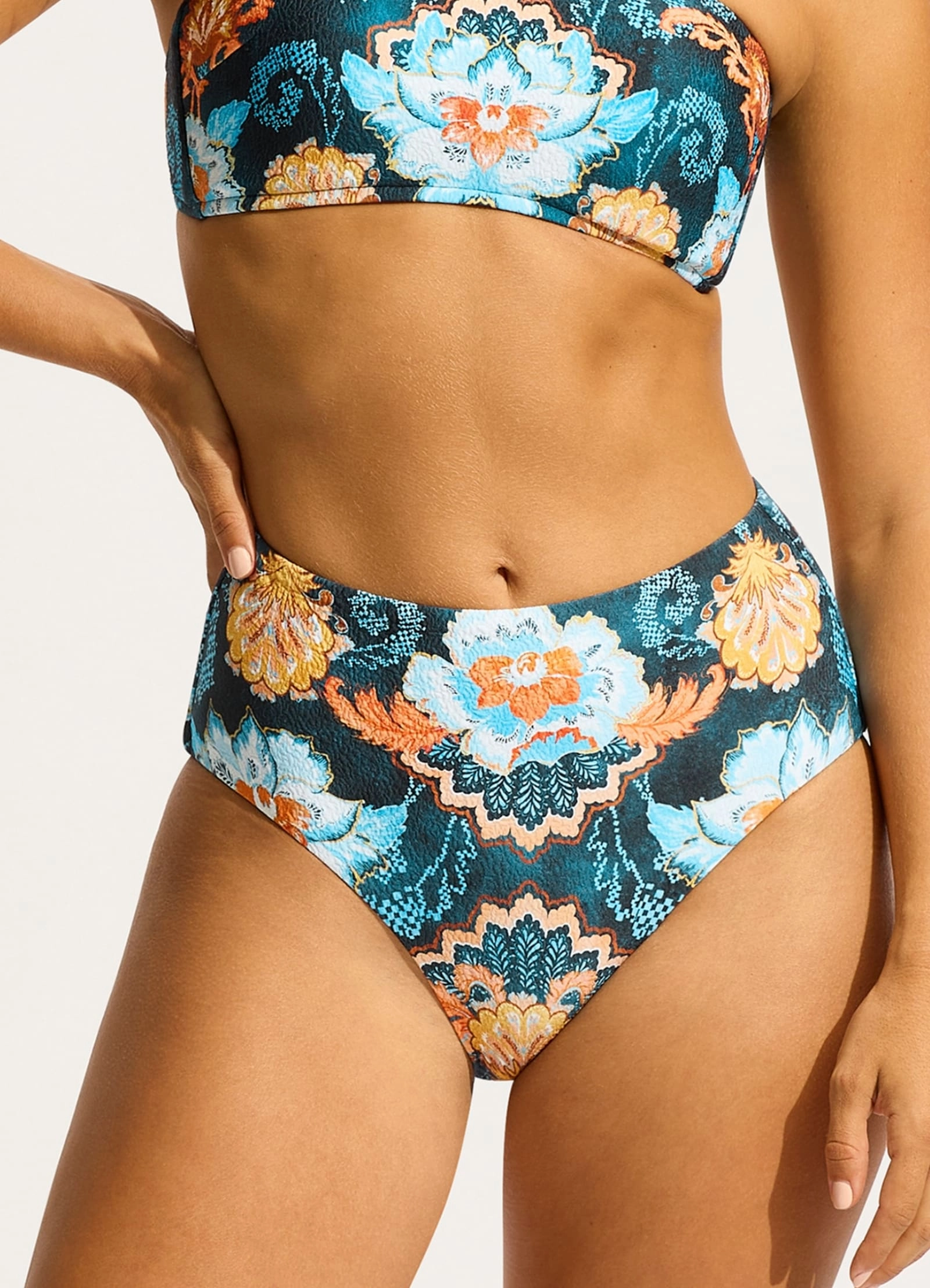 Spring Festival High Waisted Bikini Bottom - True Navy