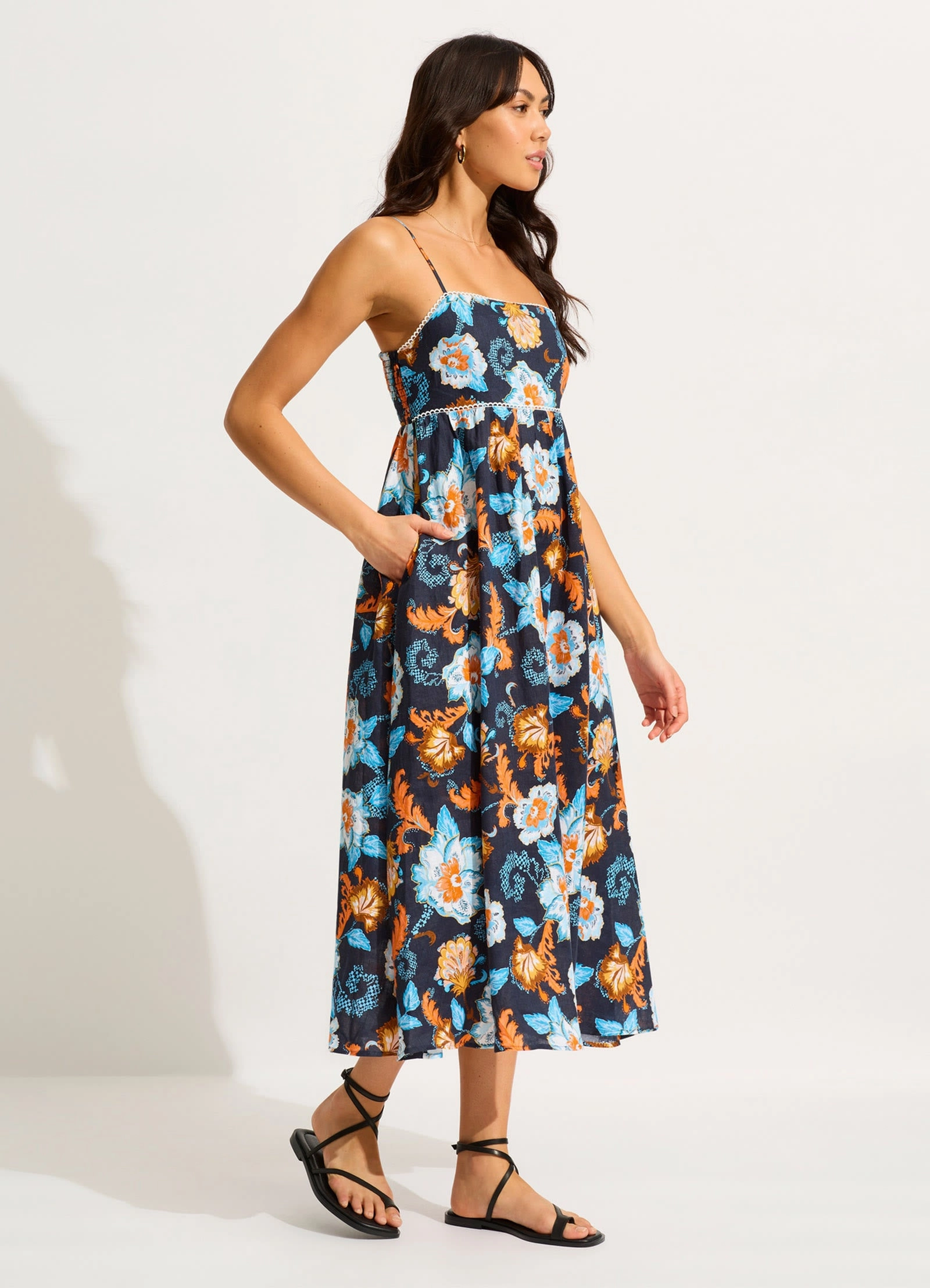 Spring Festival Midi Dress - True Navy