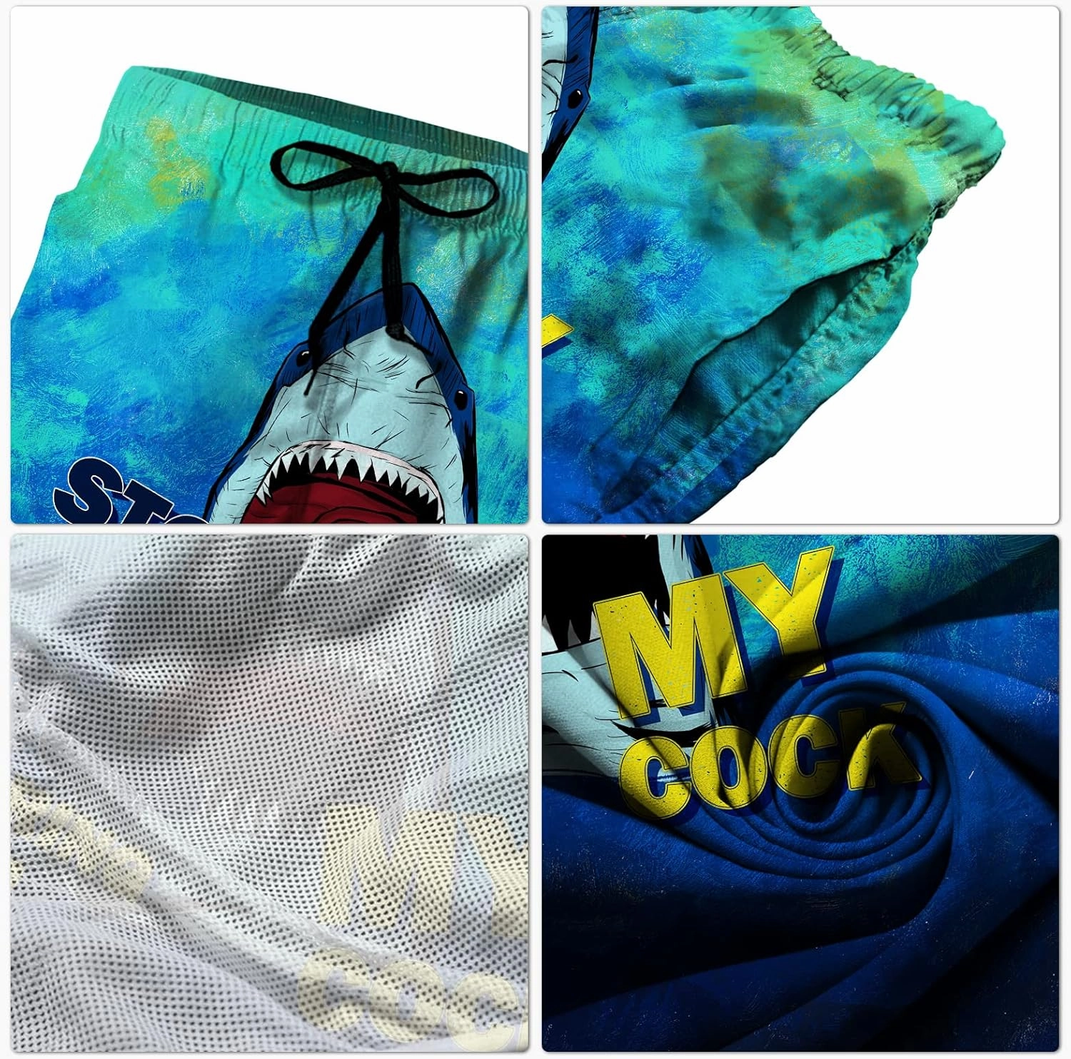 Stop Looking at My Cock Men's Swim Trunks, Funny Quick Dry Beach Board Shorts with Mesh Lining and Pockets