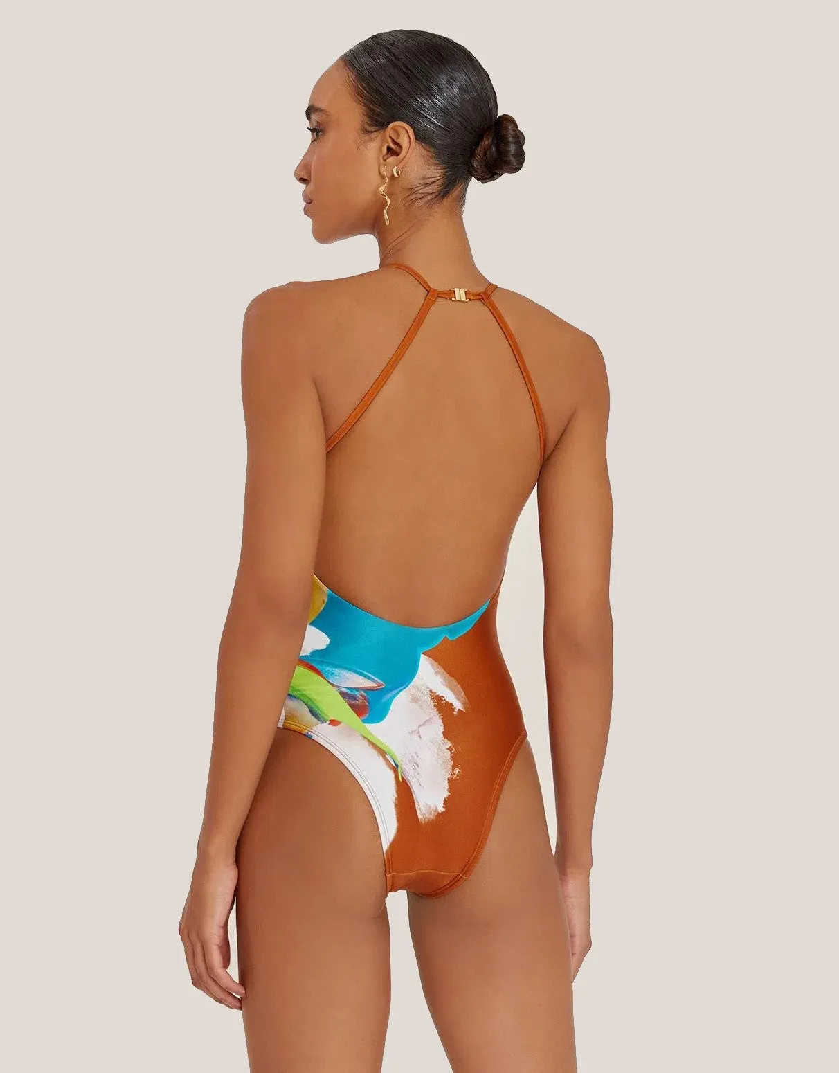 Straps High Neck One piece in Bloom