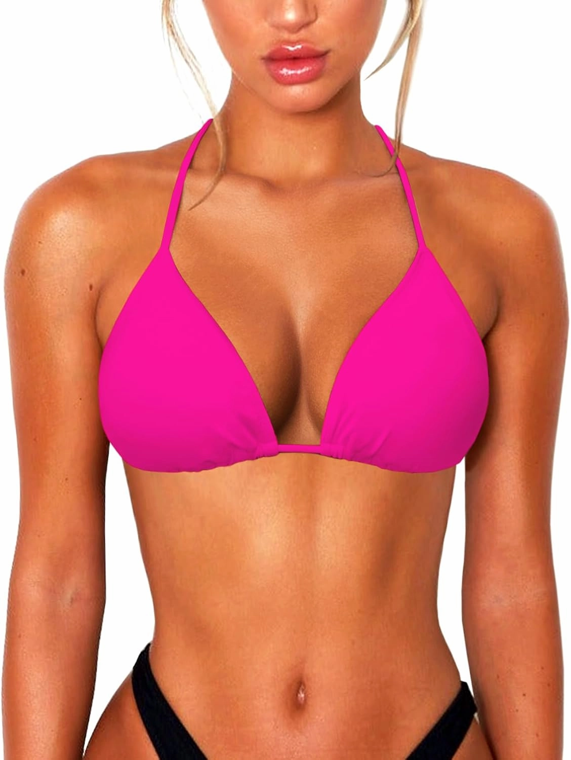 String Bikini Tops for Women Bathing Suit Swim Tops Sexy Triangle Bikini Top Black