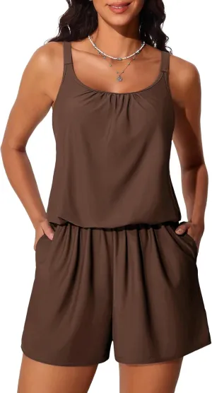 Summer Mae Swim Romper Women's One Piece Swimsuits with Pockets 2025 Blouson Modest Bathing Suits