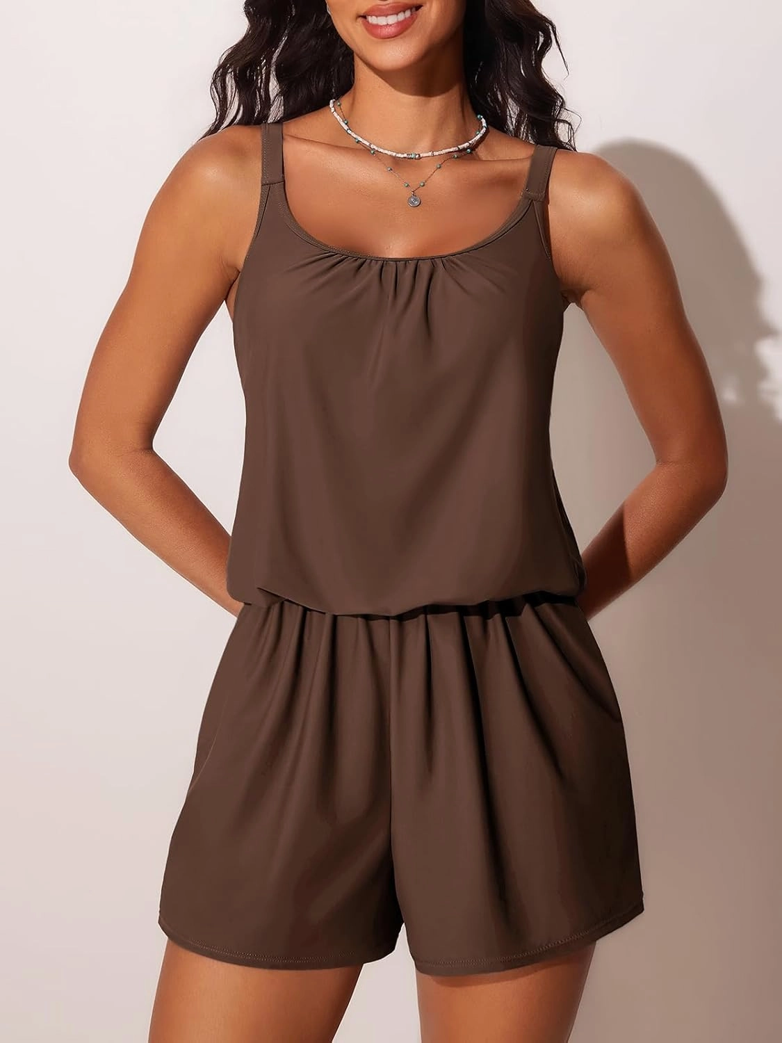 Summer Mae Swim Romper Women's One Piece Swimsuits with Pockets 2025 Blouson Modest Bathing Suits