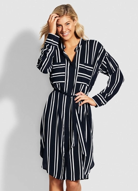 Summer Sea Stripe Shirt Dress - Navy Stripe