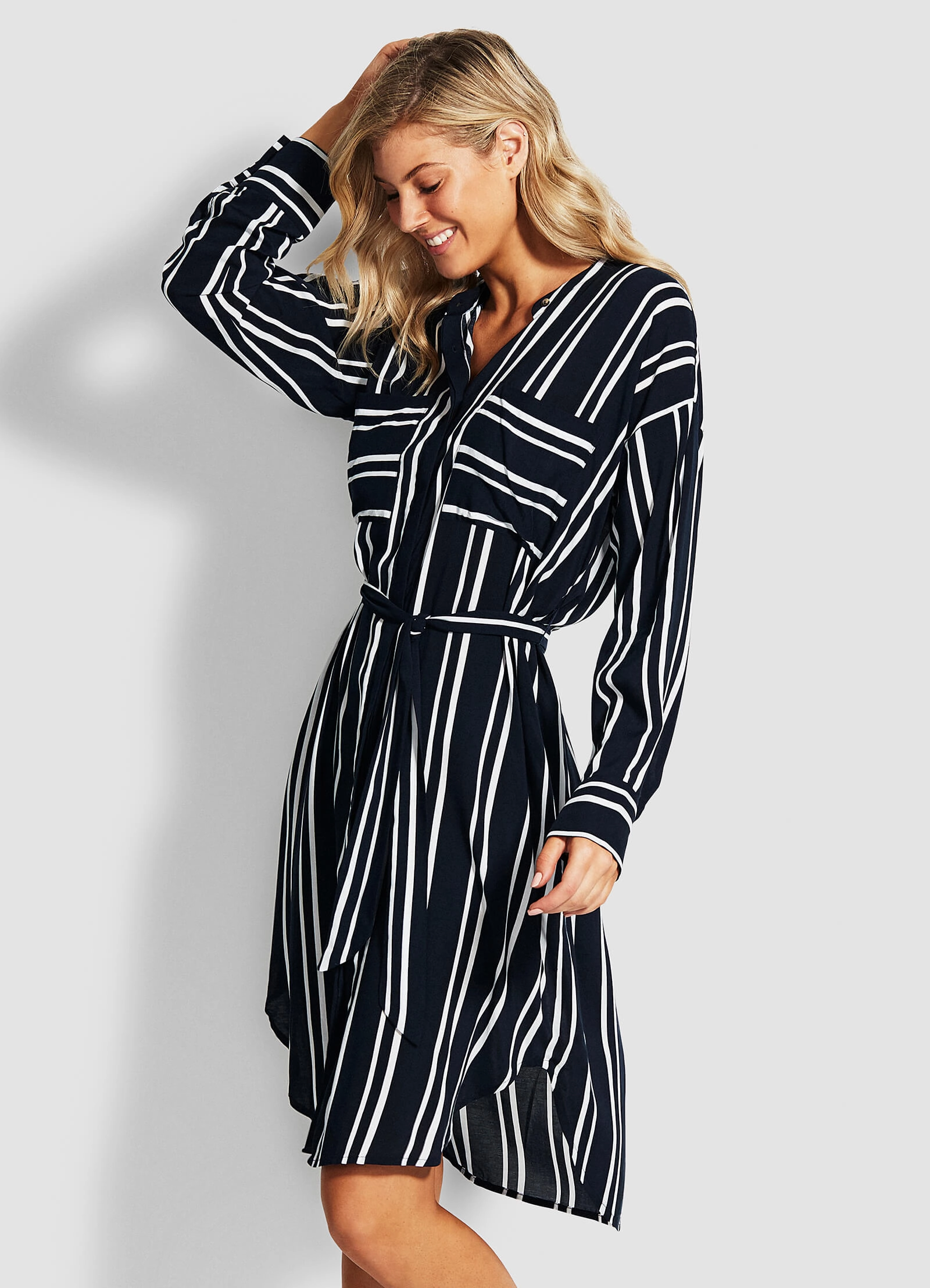 Summer Sea Stripe Shirt Dress - Navy Stripe