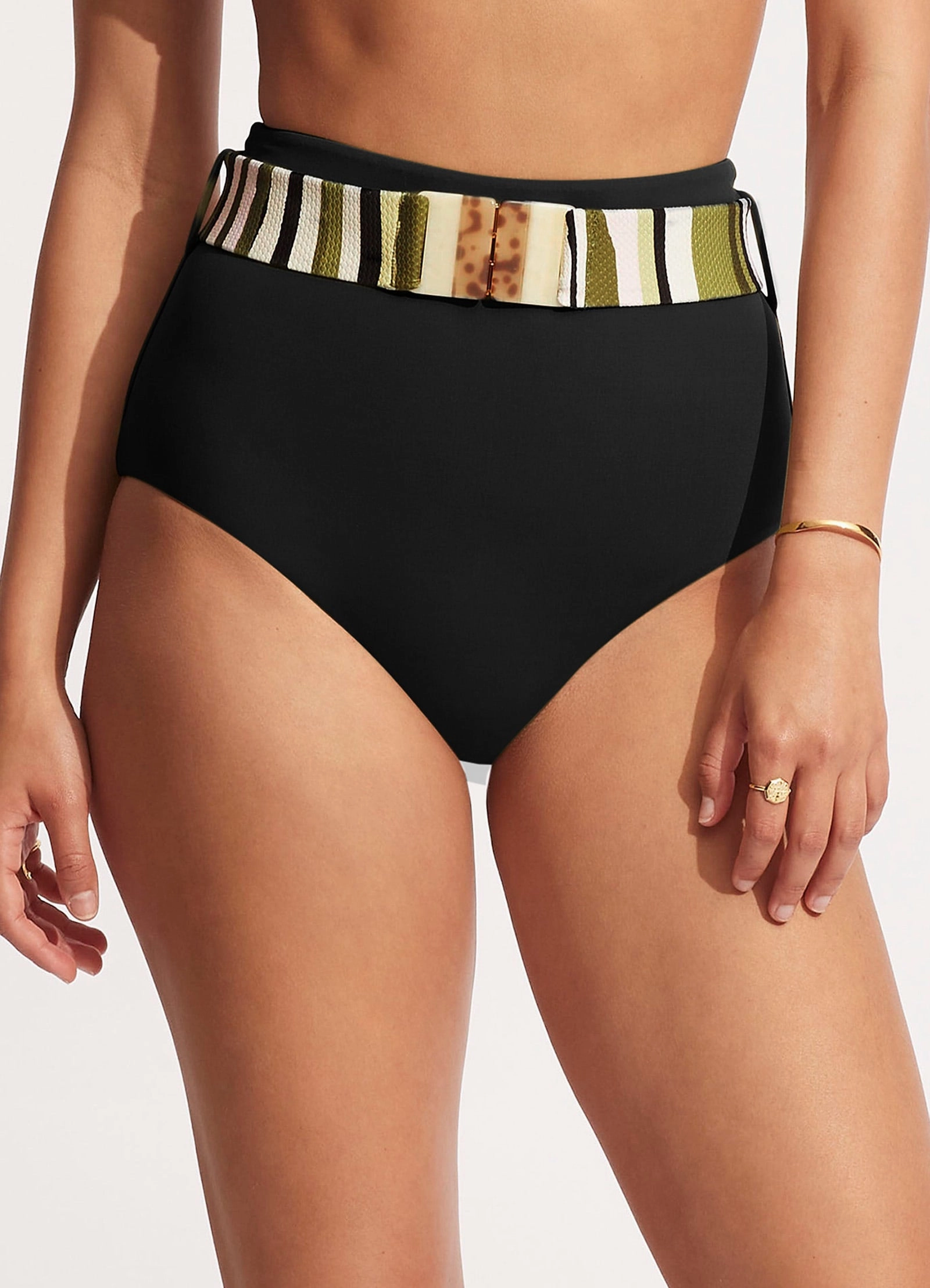 Sun Stripe High Waisted Pant With Belt - Avocado