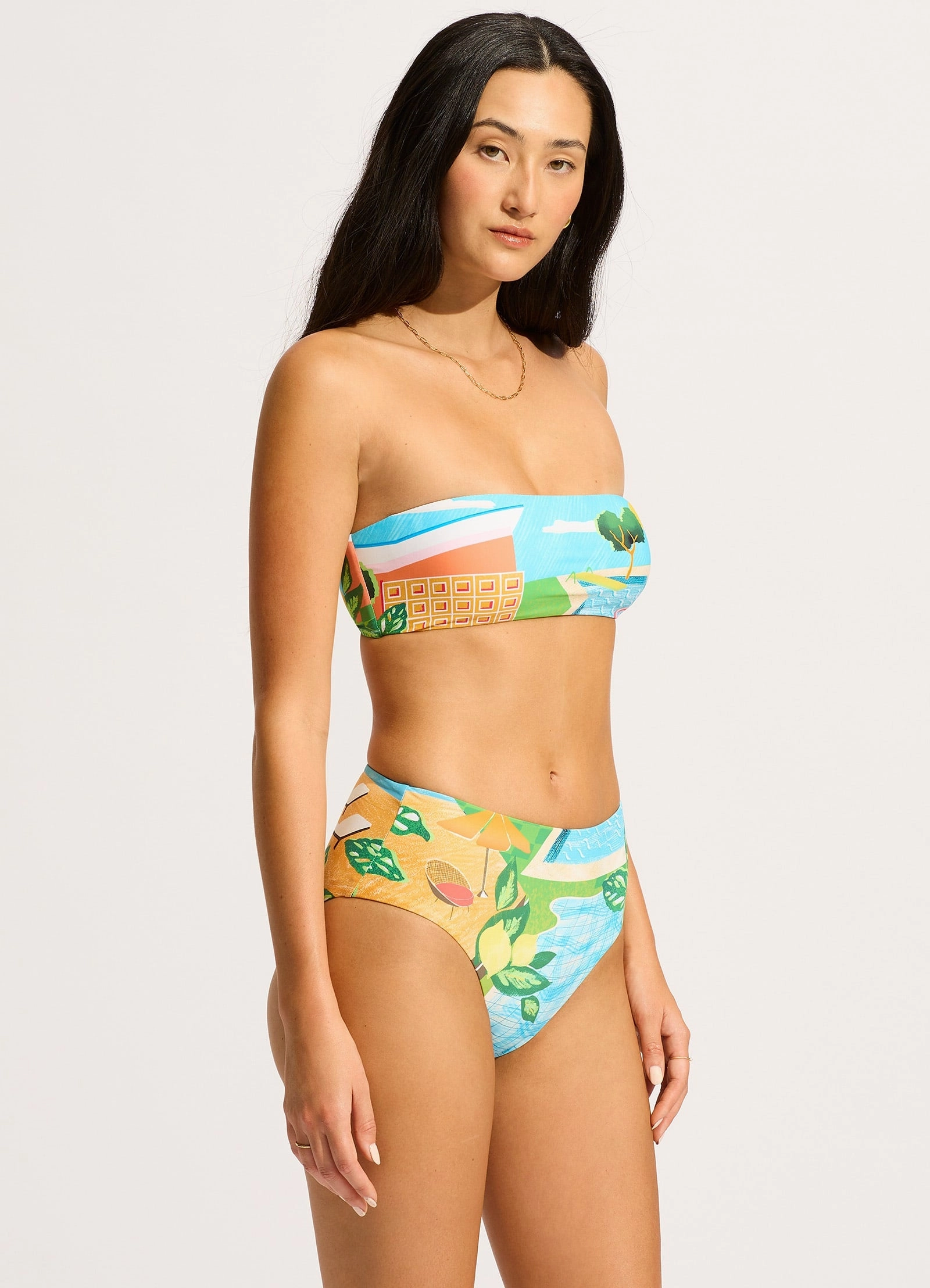 Sunset High Waisted Bikini Bottom - Turquoise