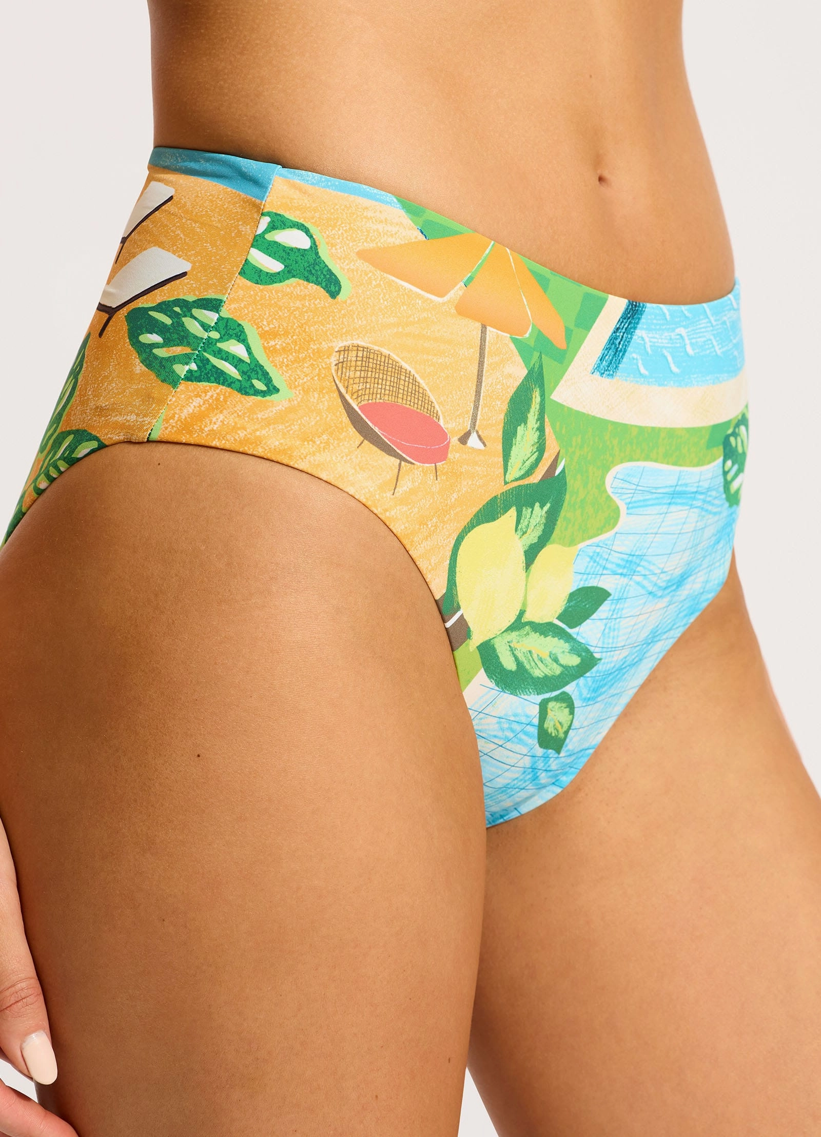 Sunset High Waisted Bikini Bottom - Turquoise