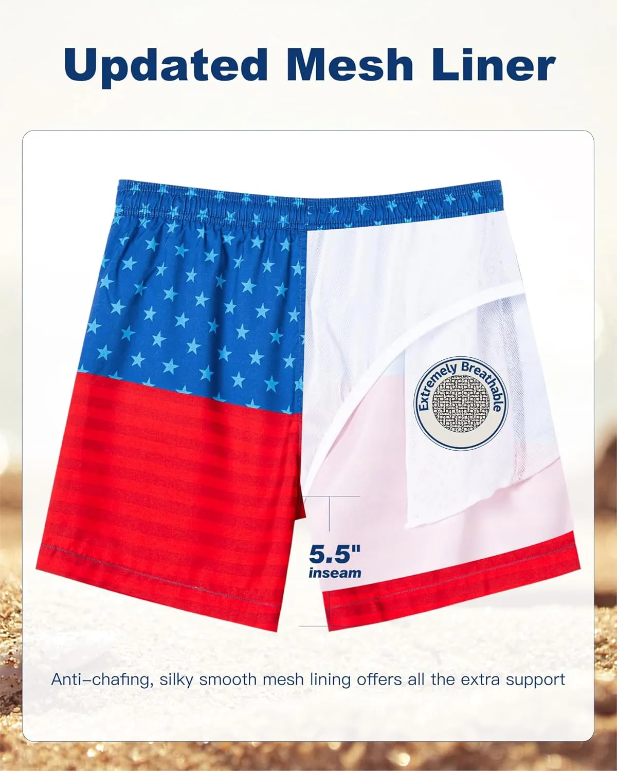 SURF CUZ Mens Swim Trunks 5 Inch Swim Shorts Quick Dry Bathing Suits for Men Beach Shorts Mesh Lining Swimming Trunks