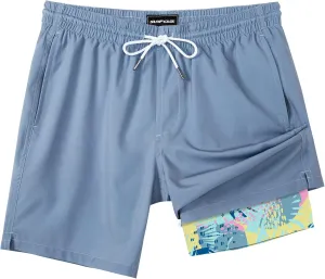 SURF CUZ Mens Swim Trunks with Compression Liner Swim Shorts 7" Swimming Trunks Stretch 7 Inch Swim Suits Quick Dry