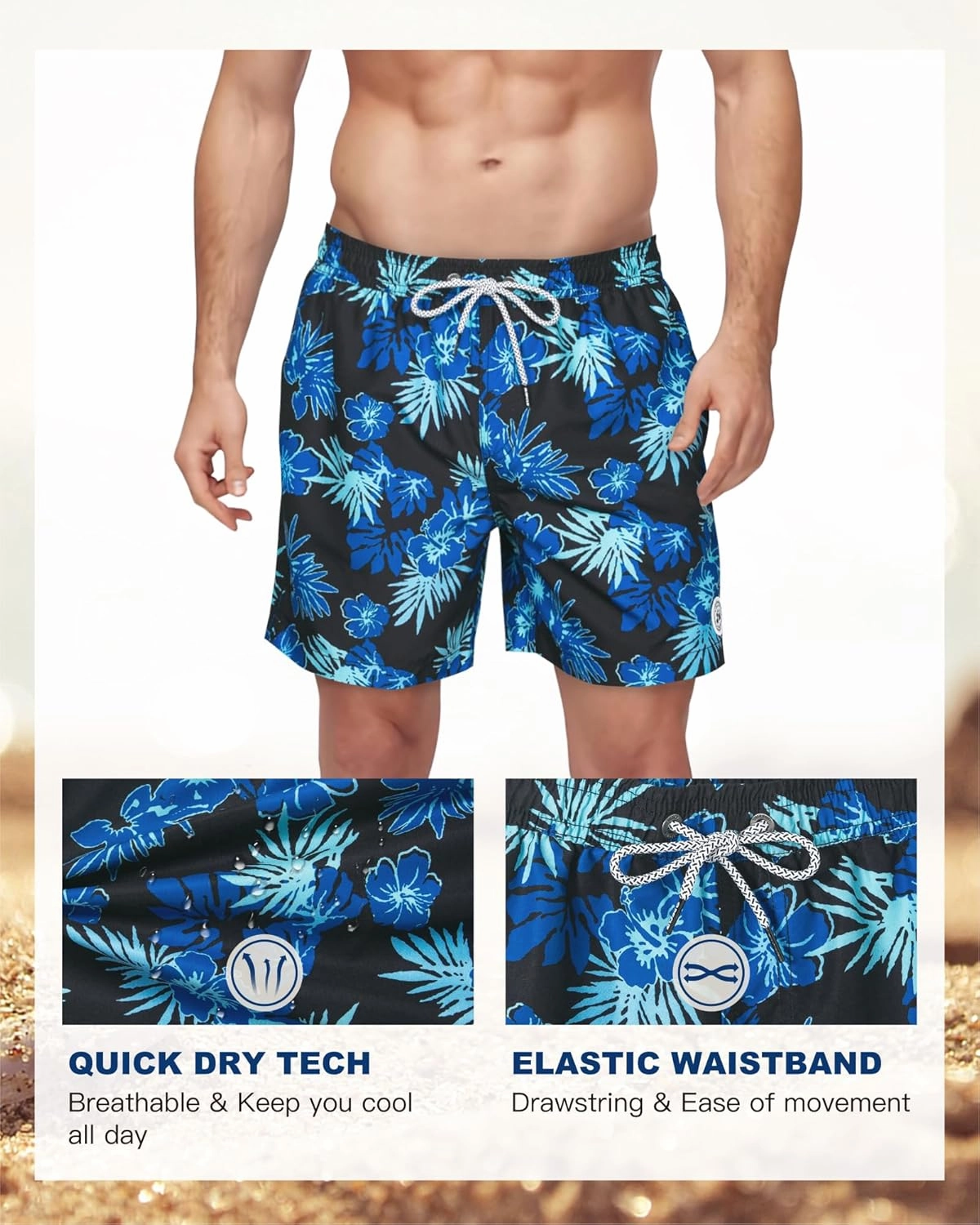 SURF CUZ Mens Swim Trunks 5 Inch Swim Shorts Quick Dry Bathing Suits for Men Beach Shorts Mesh Lining Swimming Trunks
