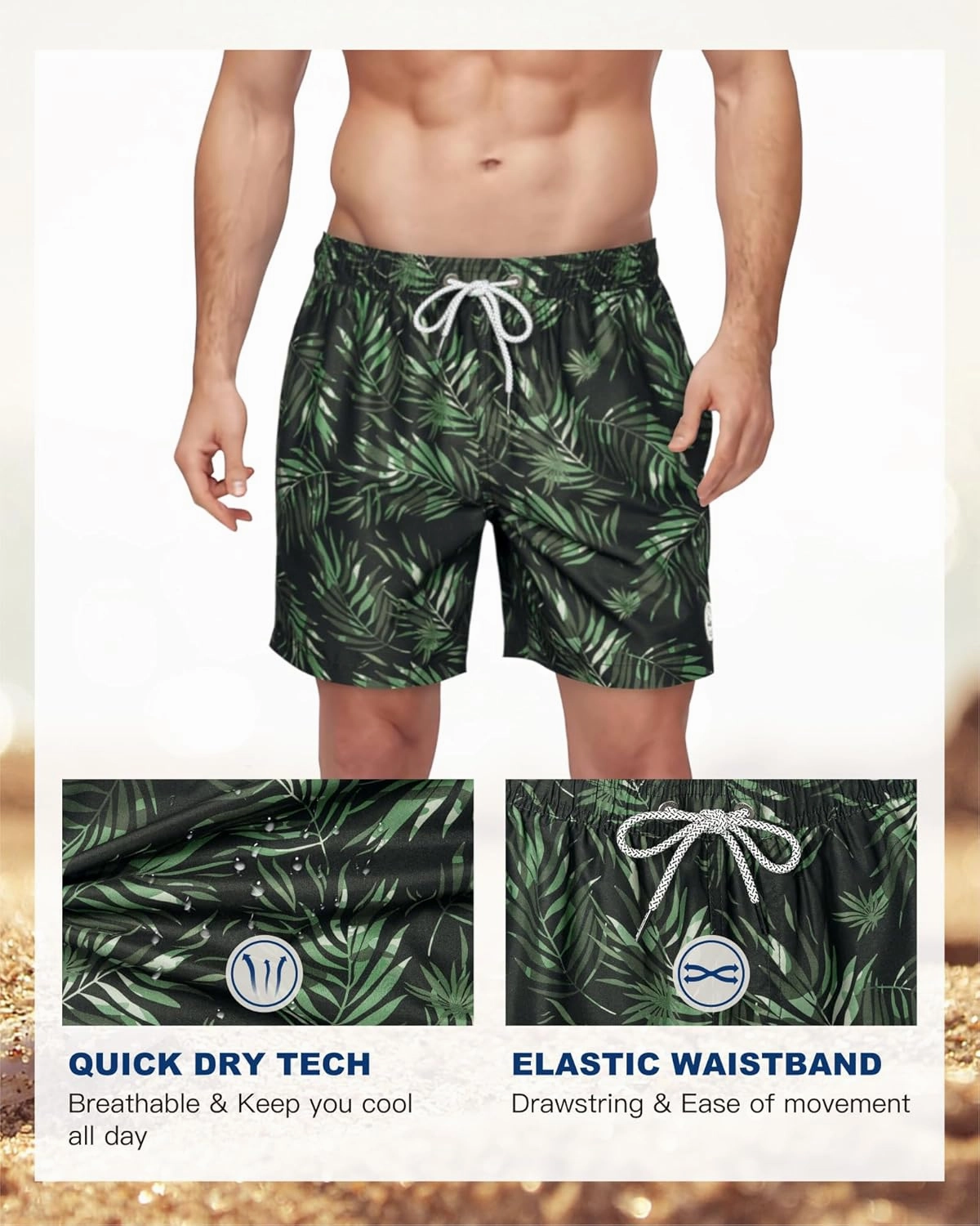 SURF CUZ Mens Swim Trunks 5 Inch Swim Shorts Quick Dry Bathing Suits for Men Beach Shorts Mesh Lining Swimming Trunks