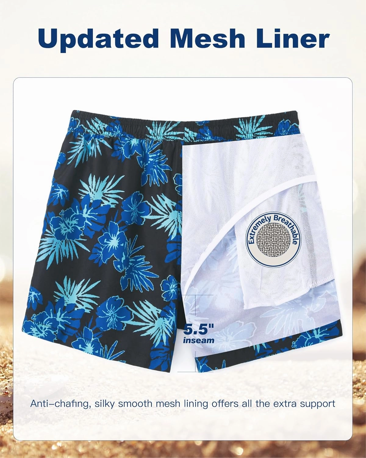 SURF CUZ Mens Swim Trunks 5 Inch Swim Shorts Quick Dry Bathing Suits for Men Beach Shorts Mesh Lining Swimming Trunks