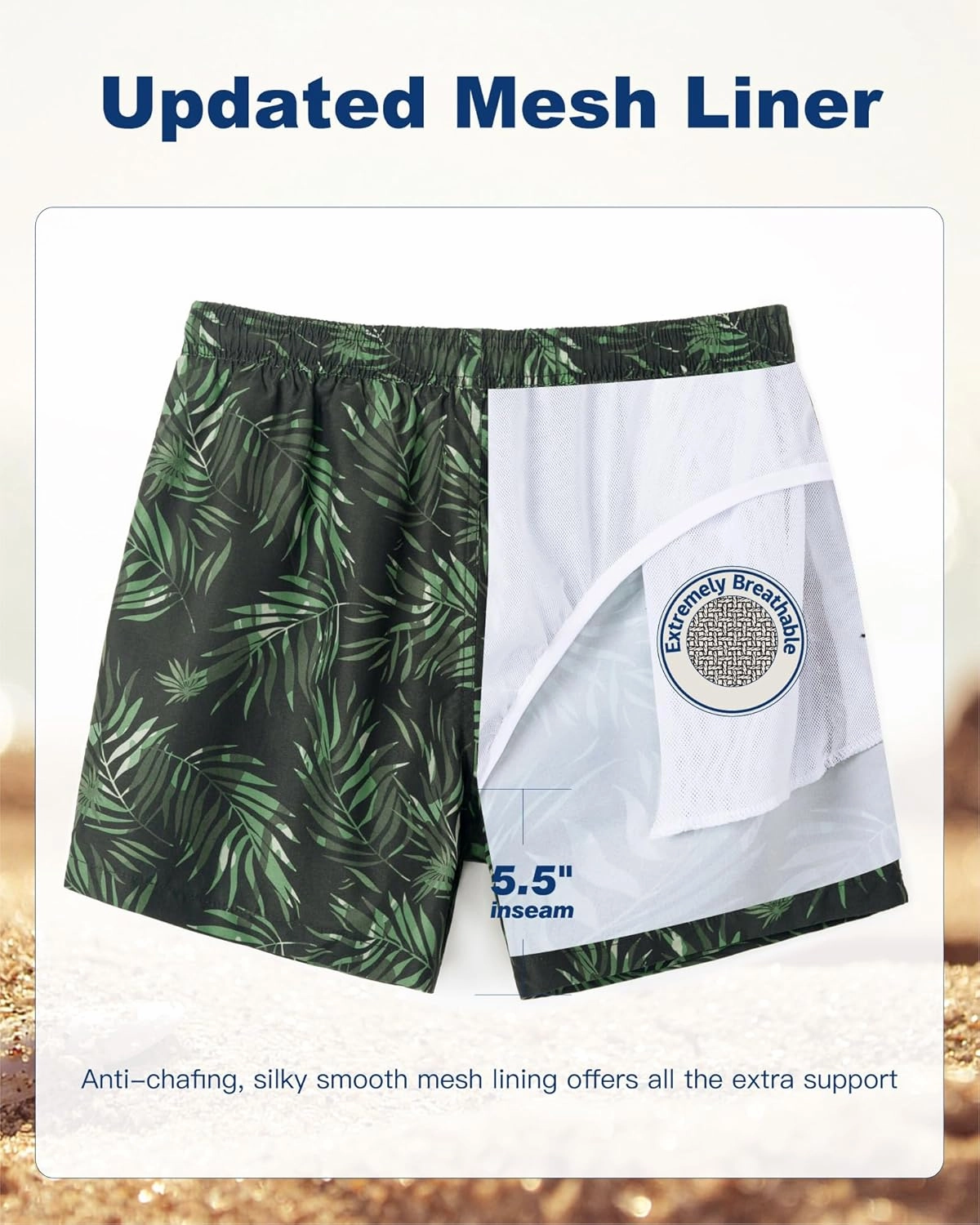 SURF CUZ Mens Swim Trunks 5 Inch Swim Shorts Quick Dry Bathing Suits for Men Beach Shorts Mesh Lining Swimming Trunks
