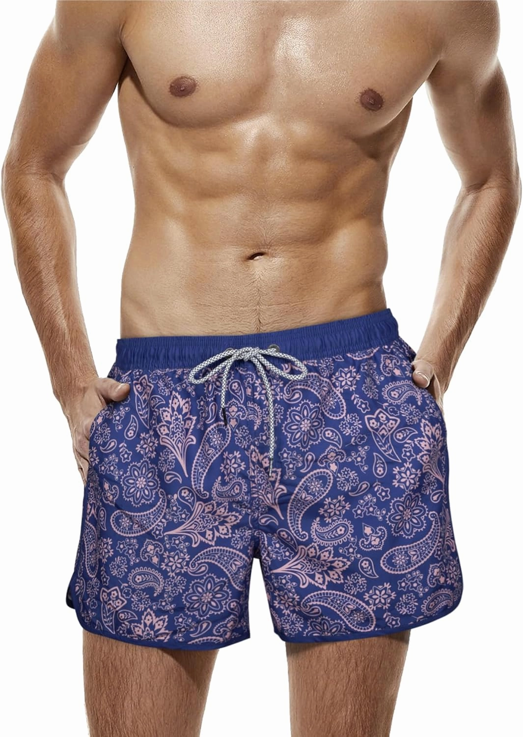 SURF CUZ Mens Swim Trunks 5" Swim Shorts Vintage Bathing Suits with Mesh Lining 80s 90s Retro Swimwear Board Shorts